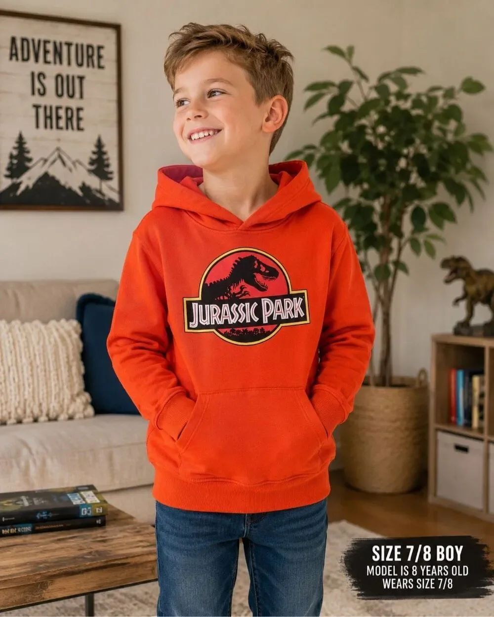 Universal Studios Jurassic Park Vintage Logo Hoodie Orange Size 7/8 Kids Vtg
